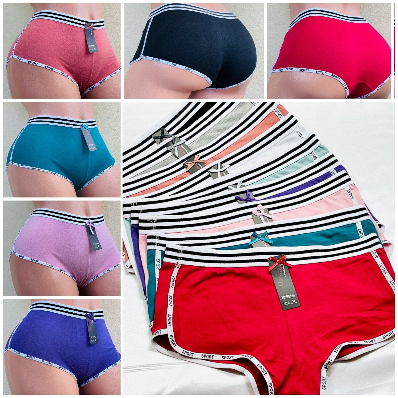Boyshort Sports Sexy Love Panties 6 or 12 Undies 95% Cotton Underwear Panty  S-XL